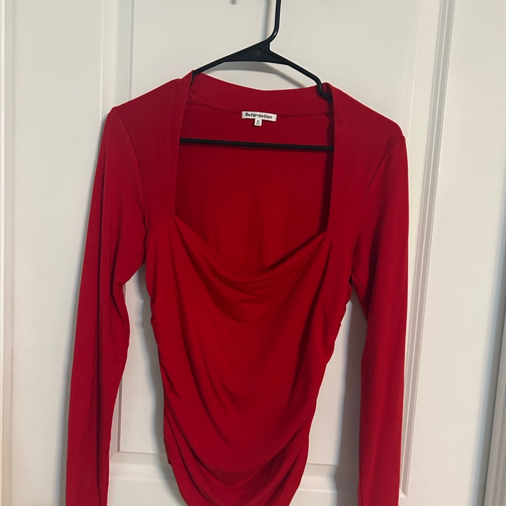 Reformation Red Draped Long-Sleeve Top | M